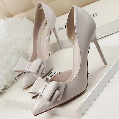 Leather Butterfly-knot High Heels