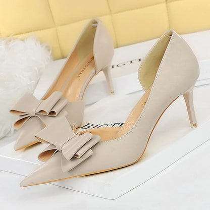 Leather Butterfly-knot High Heels