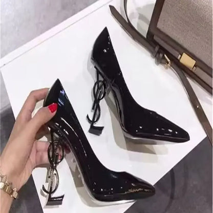 Elegant Metal Heel Patent Leather High Heels