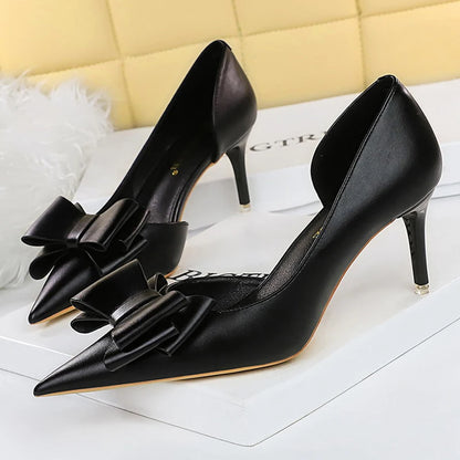 Leather Butterfly-knot High Heels