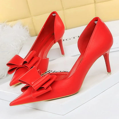 Leather Butterfly-knot High Heels